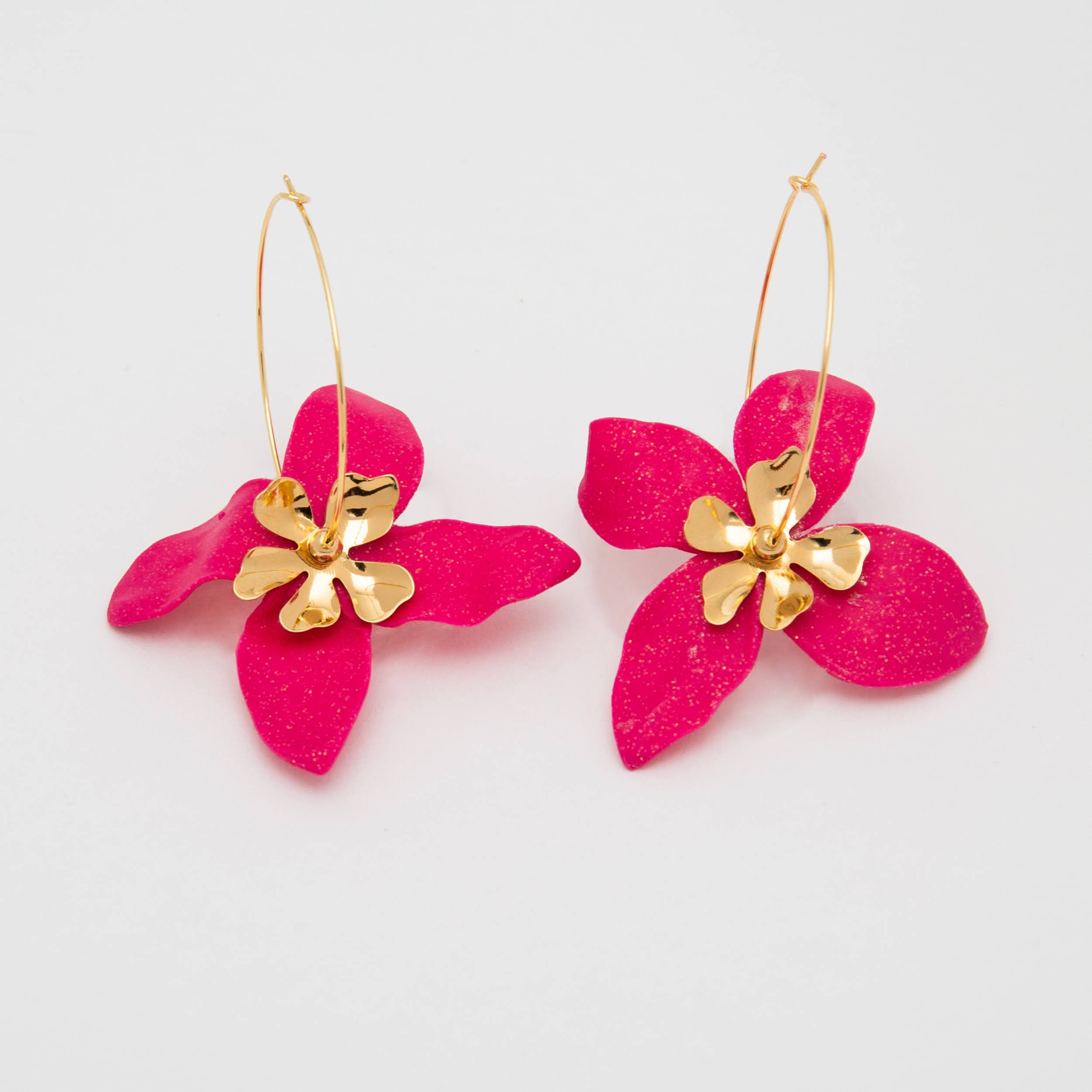 Pink Flower Wire Earrings
