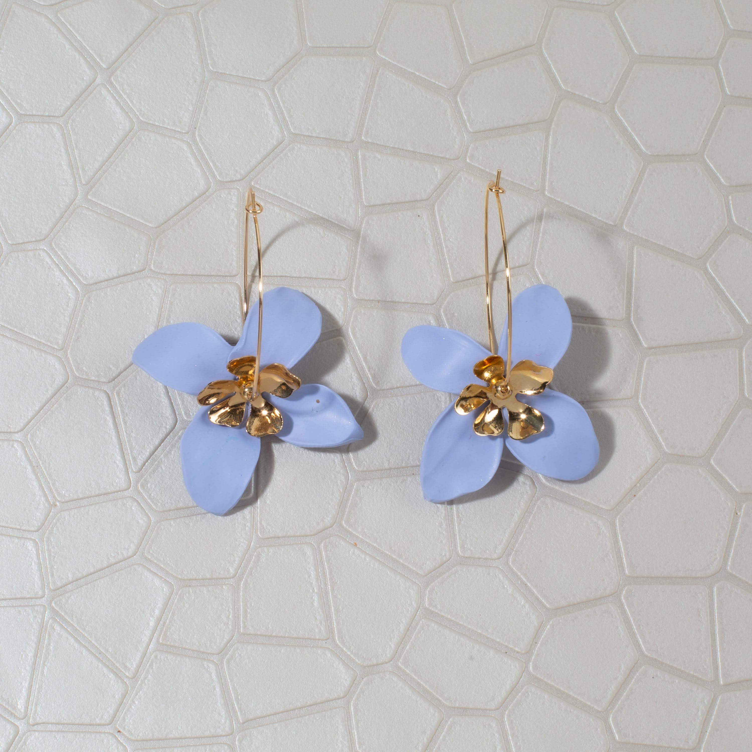 Blue & Gold Wire Flower Earrings