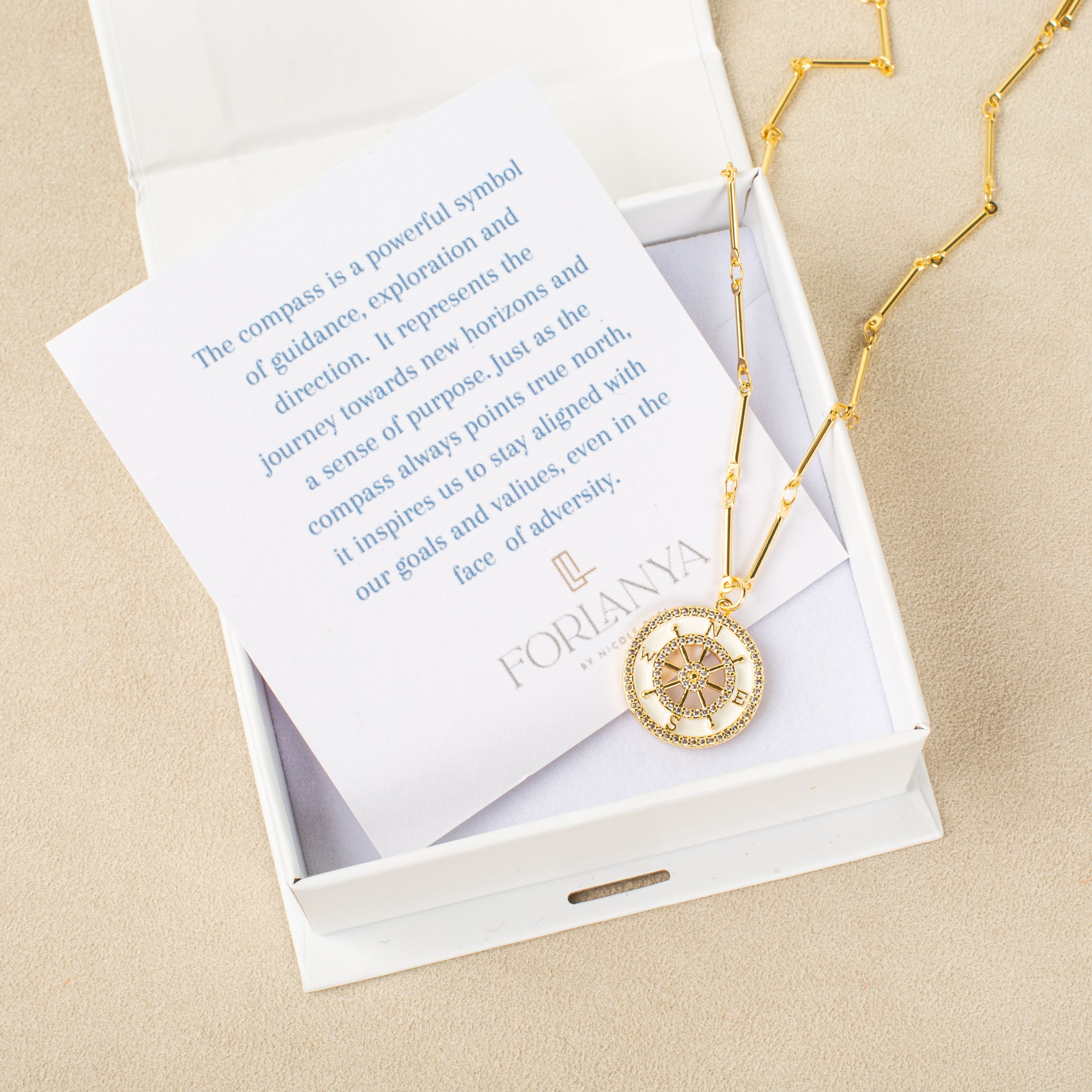 White Enamel 18k Gold Compass Necklace