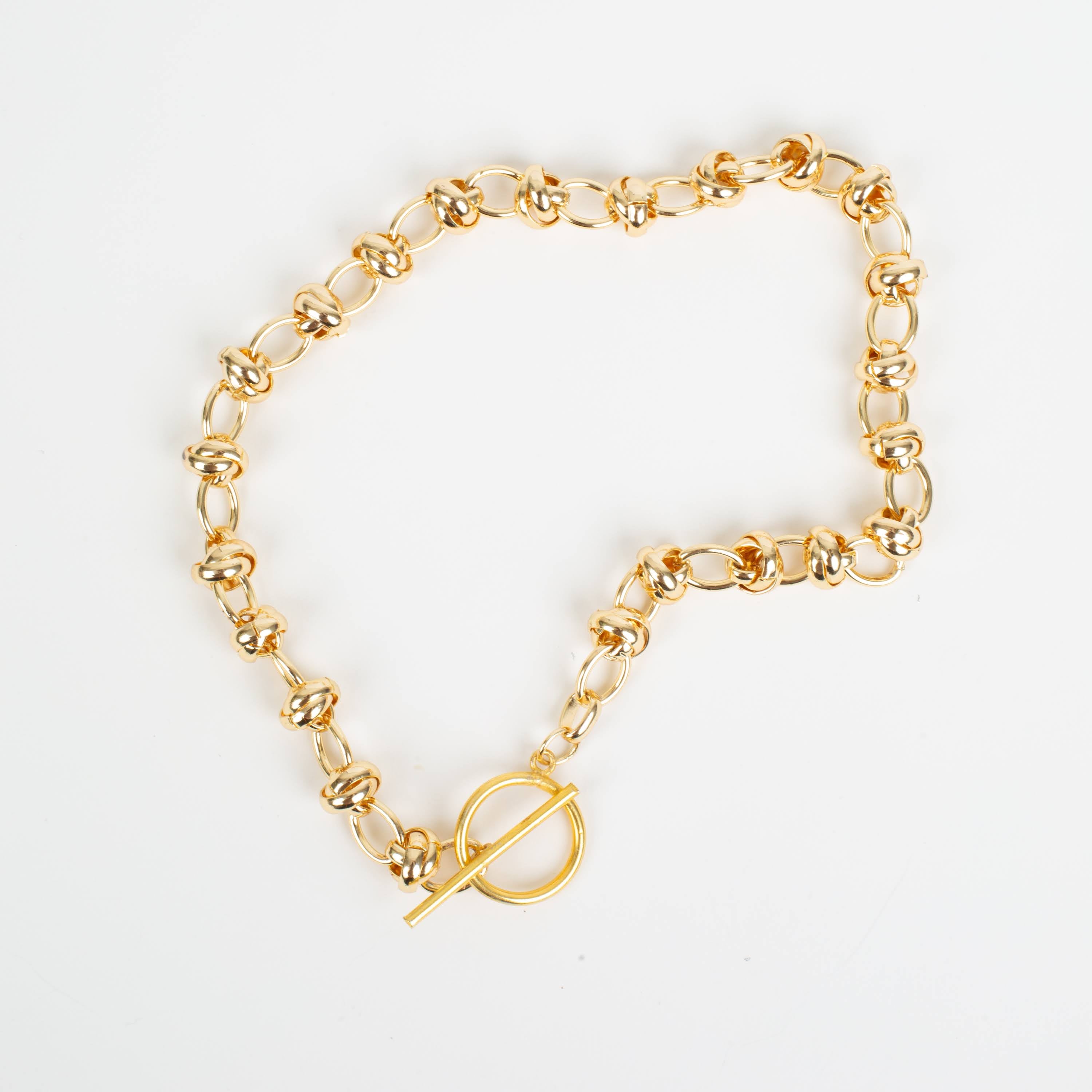 Knotted Entwined Chain Statement Toggle Necklace