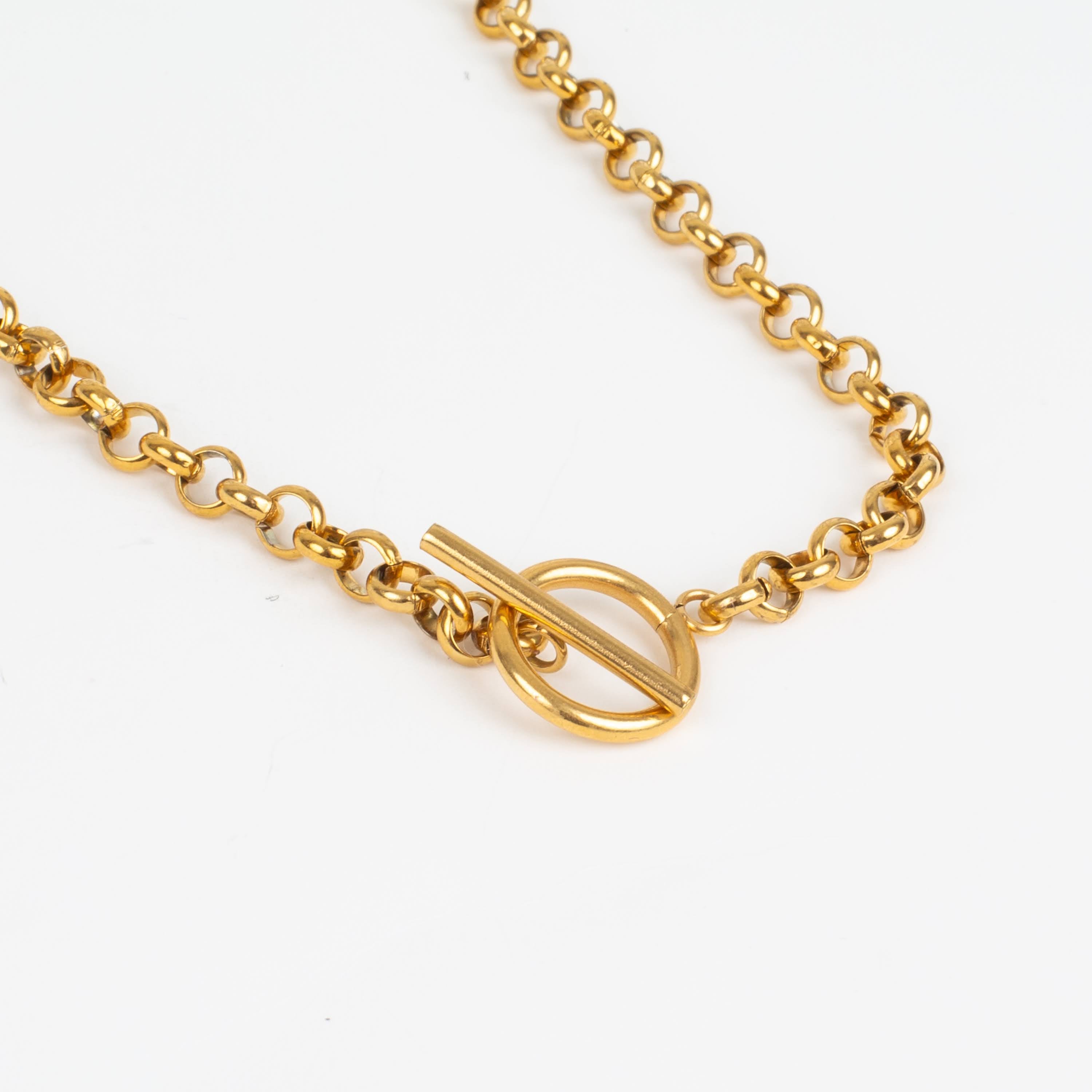 Waterproof Tarnish Proof Gold Rolo Layering Toggle Necklace