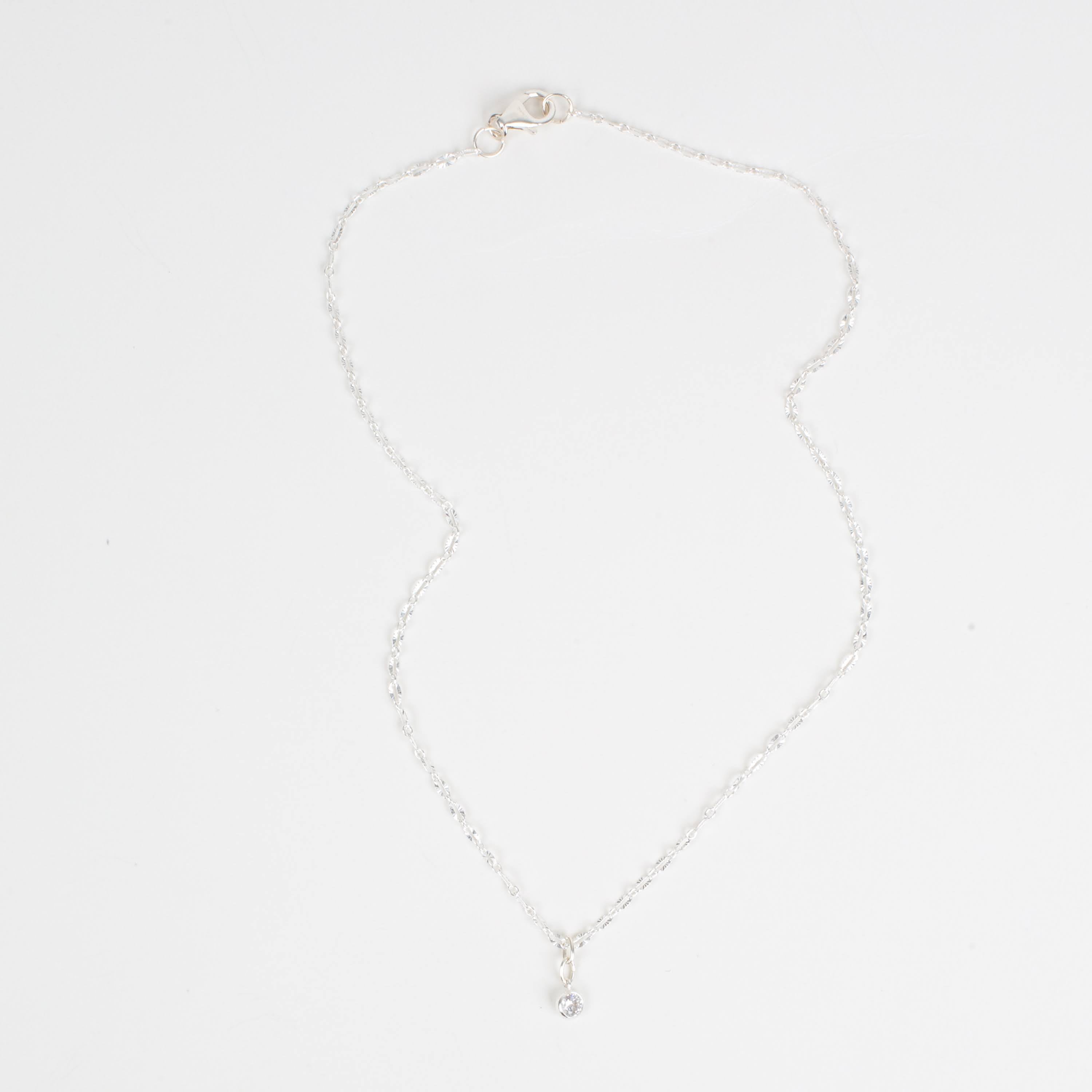 Silver Minimalist Diamond Pendant Necklace