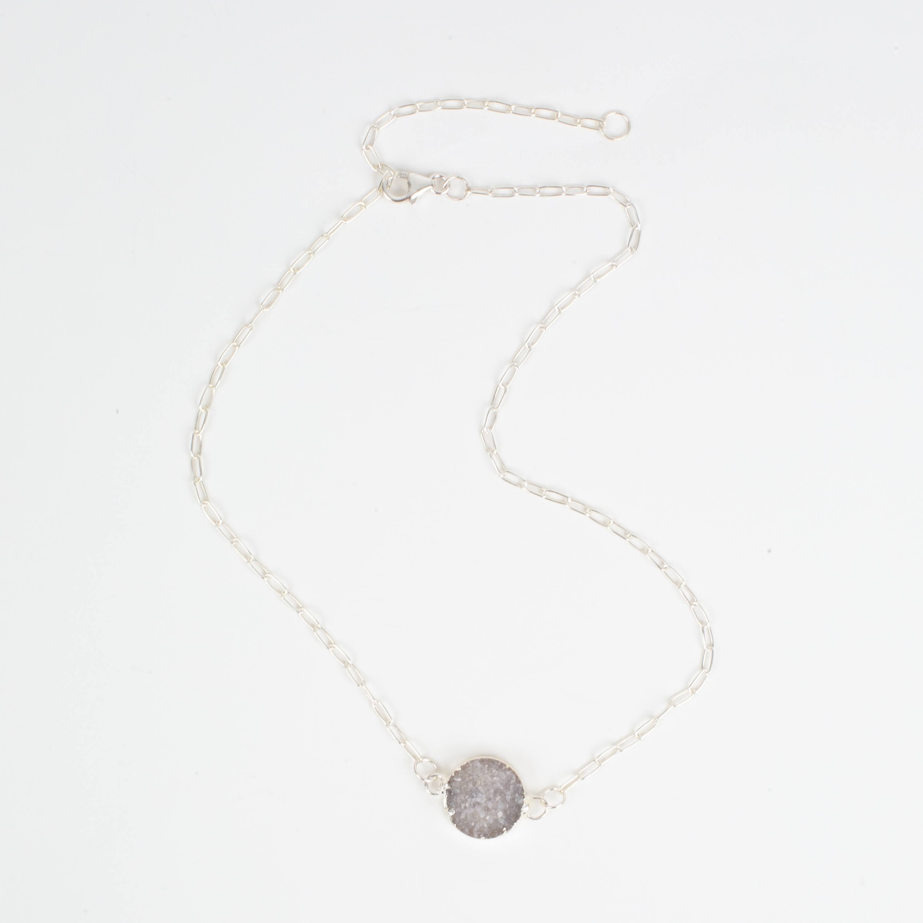 Sterling Silver Paperclip and Silver Druzy Necklace