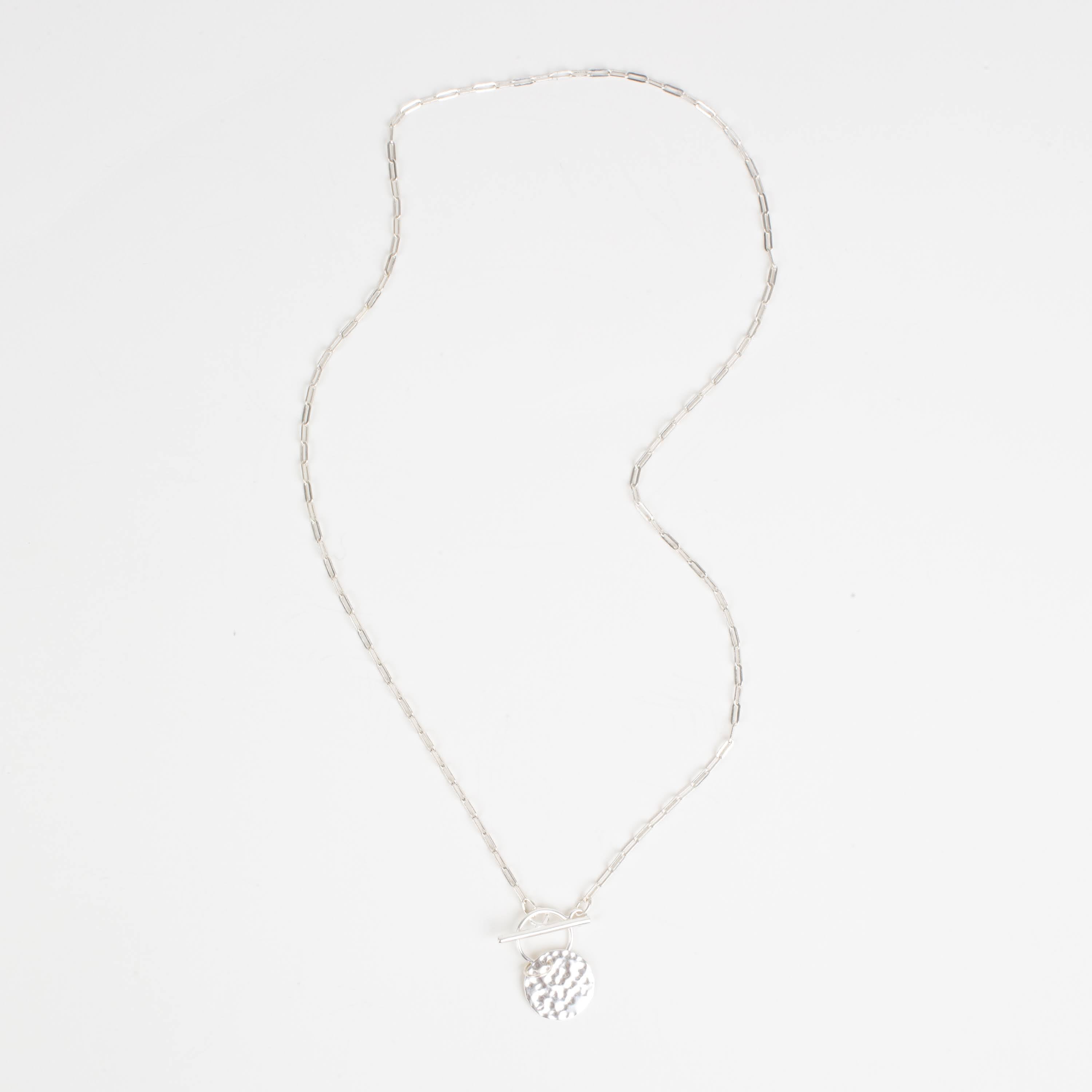 Sterling Silver Hammered Disc Toggle Pendant Necklace