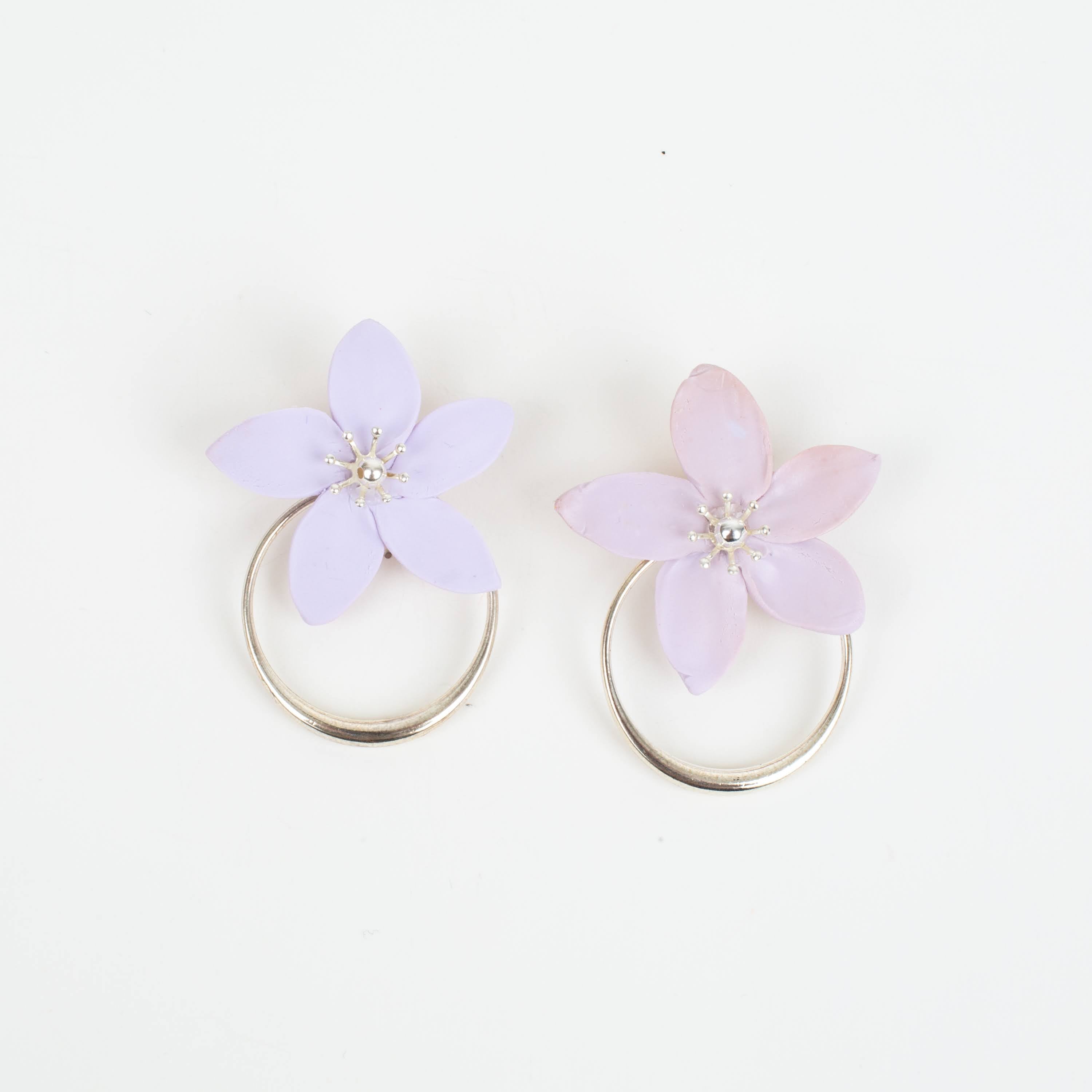 Amalia Floral Silver Hoop Statement Earring