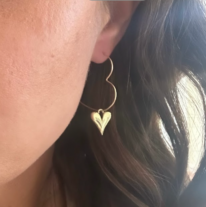 Puffy Double Heart Hoop Earrings