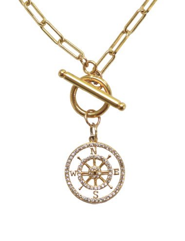 White Enamel 18k Gold Compass Necklace