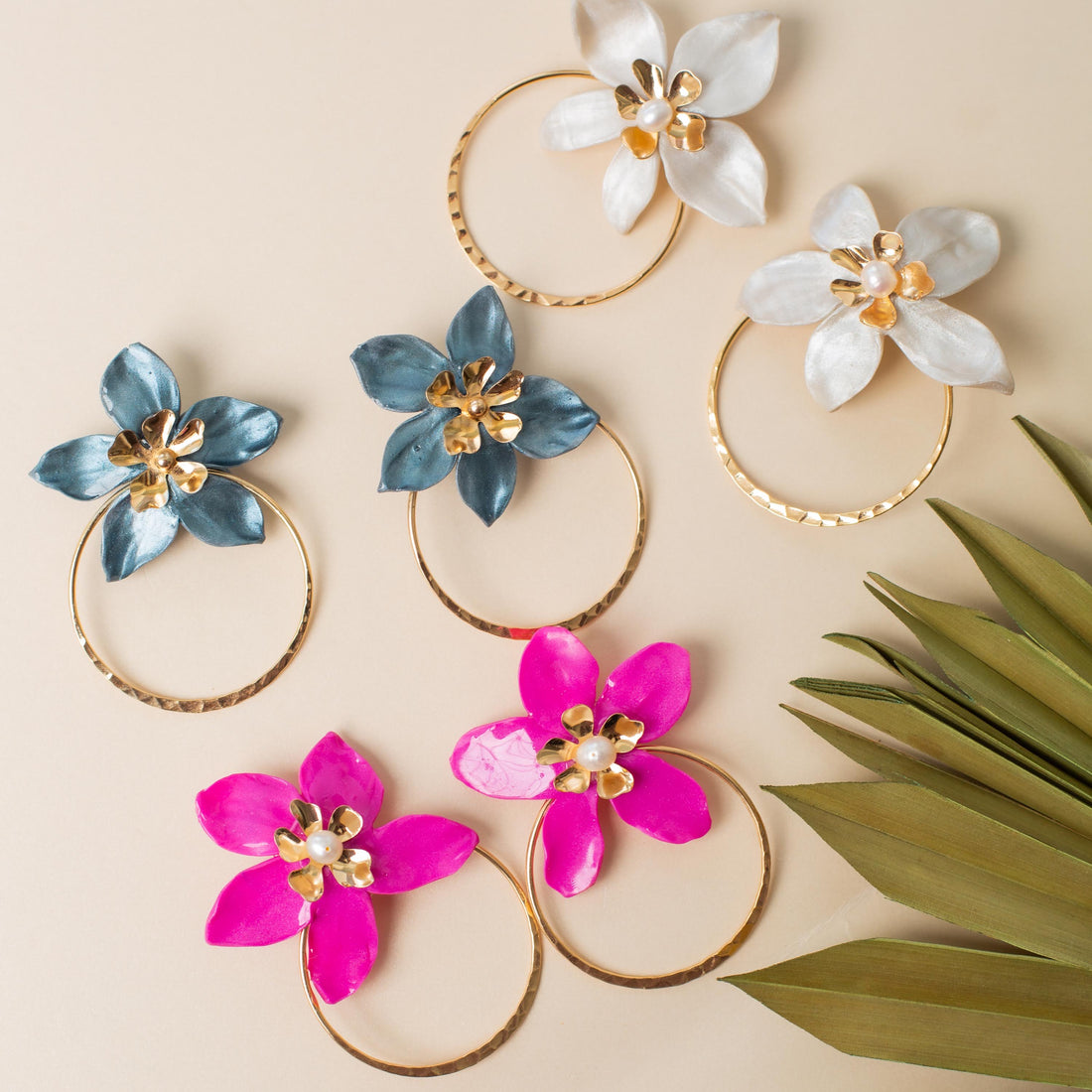 Choose Your Amalia Color - Floral and Gold Hoop Statement Earring - Color Variation