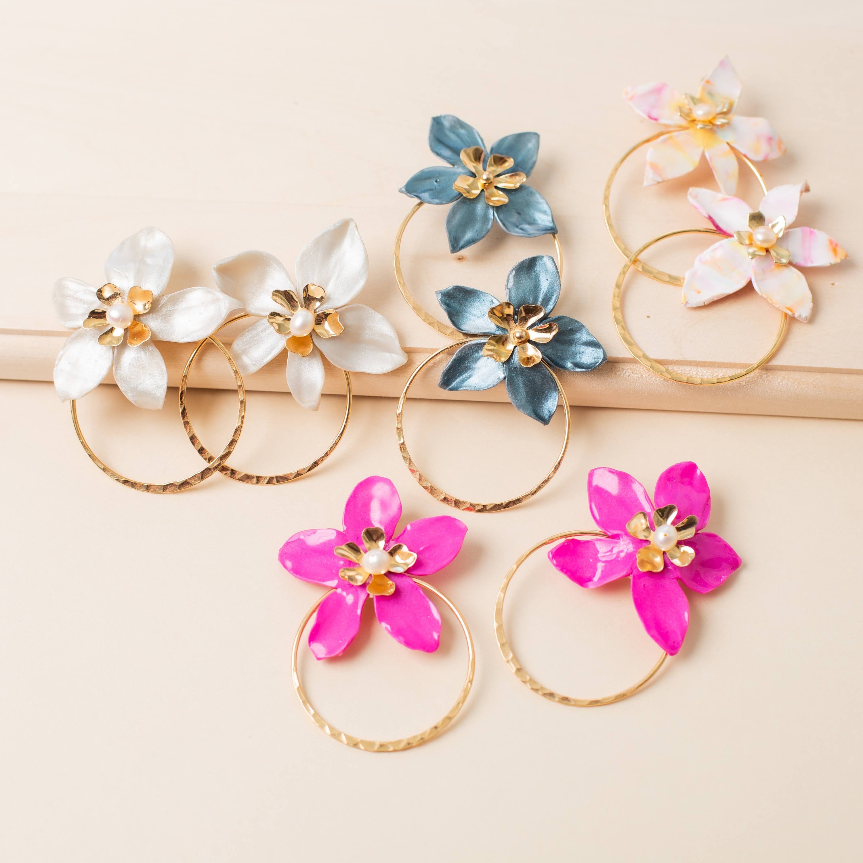Fuscia Pink Charleston Flower Earring