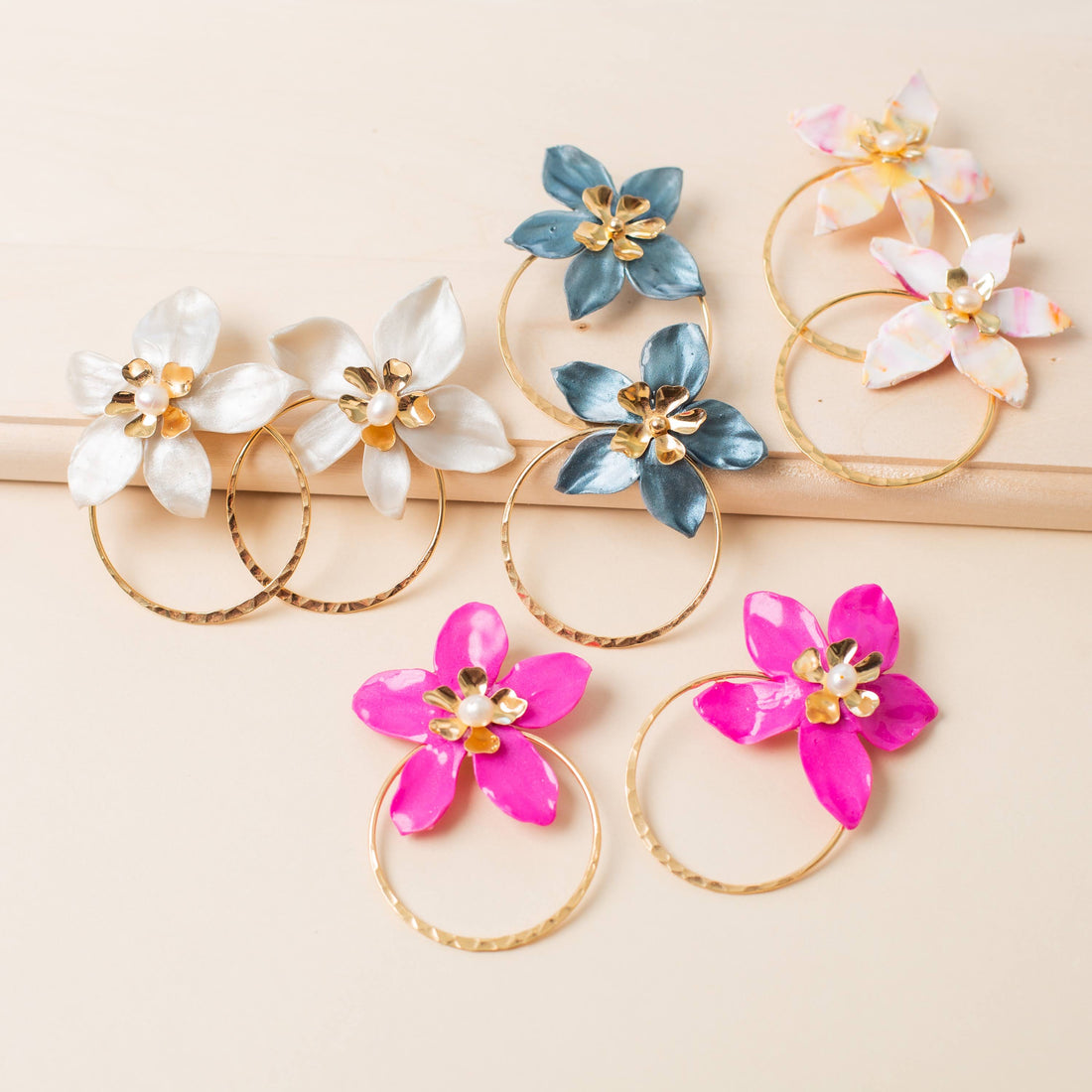 Choose Your Amalia Color - Floral and Gold Hoop Statement Earring - Color Variation