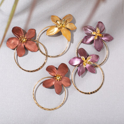 Amalia Floral Gold Hoop Statement Earring