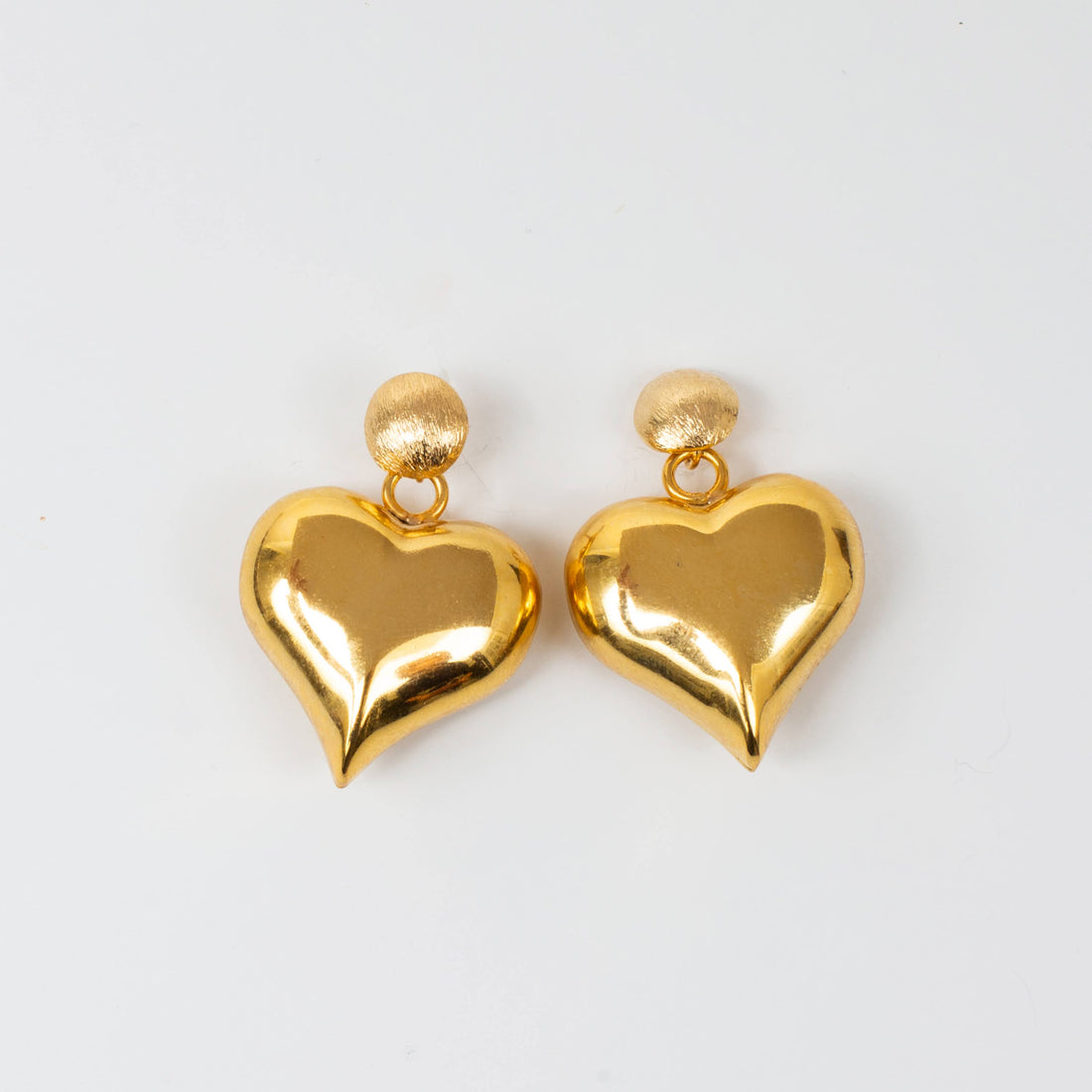 Puffy Double Drop Gold Heart Earrings