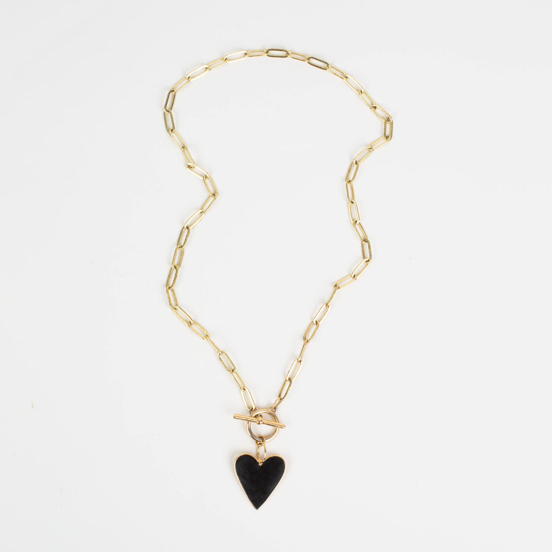 Reversible Black and Gold Heart Pendant Toggle Necklace