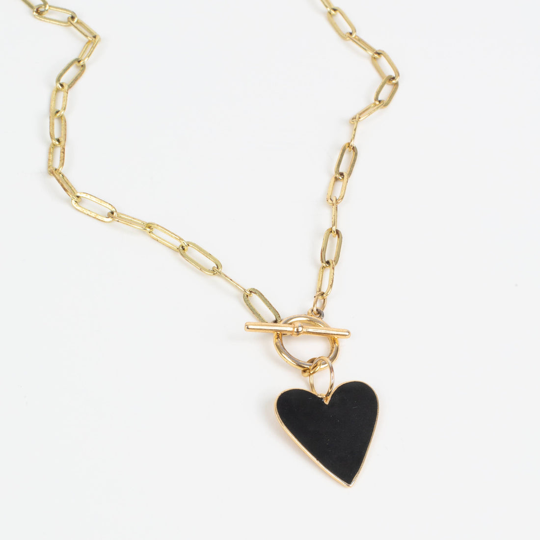 Reversible Black and Gold Heart Pendant Toggle Necklace