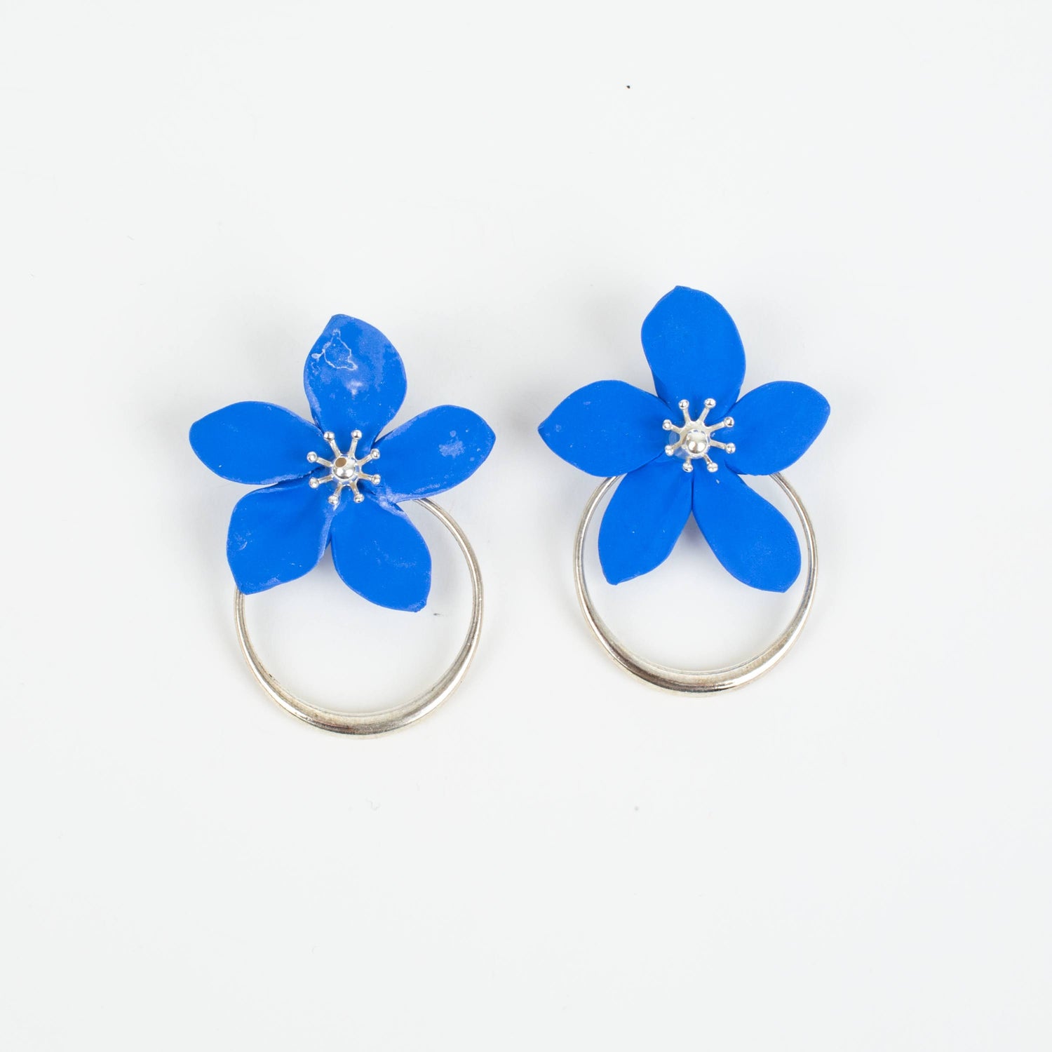 Amalia Floral Silver Hoop Statement Earring