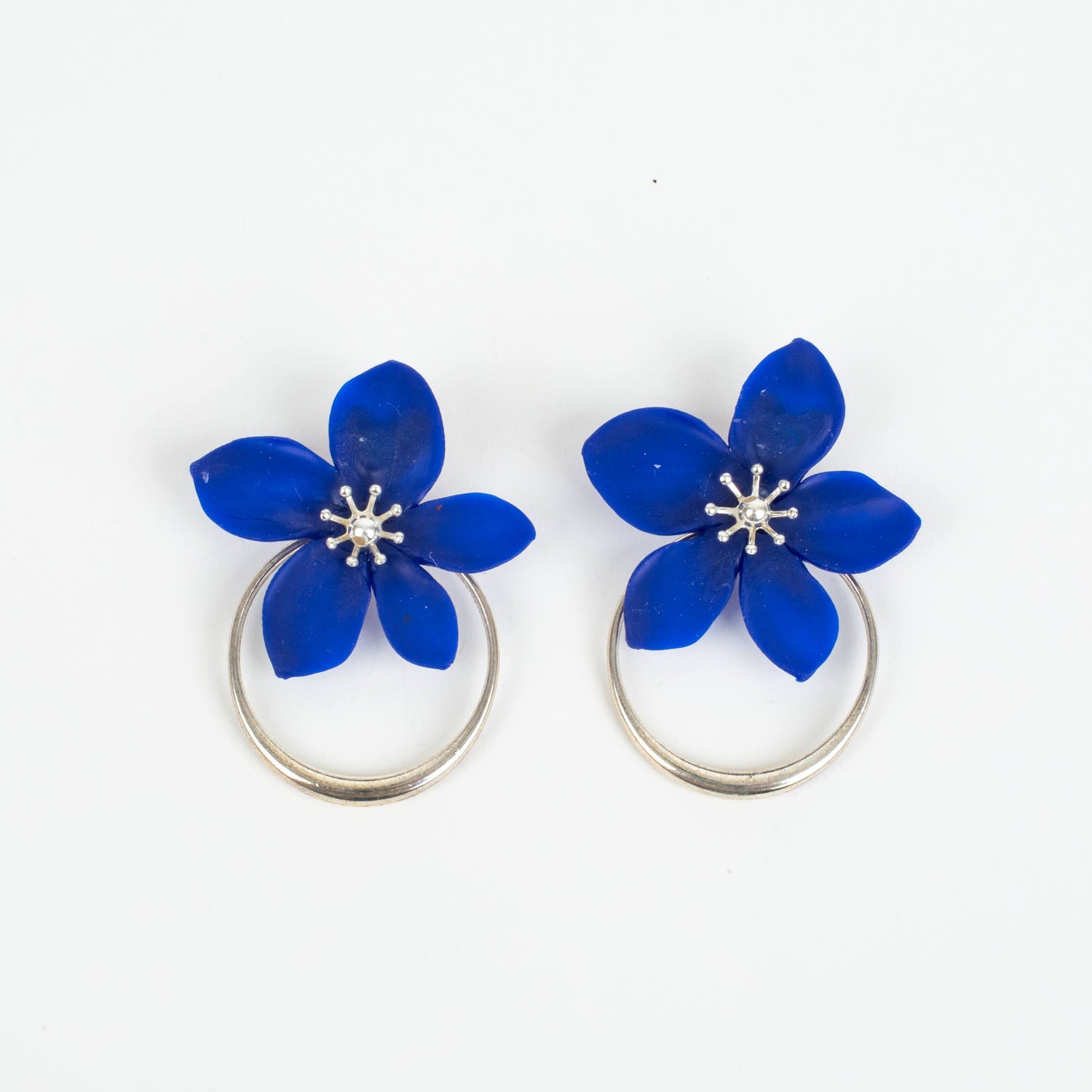 Amalia Floral Silver Hoop Statement Earring