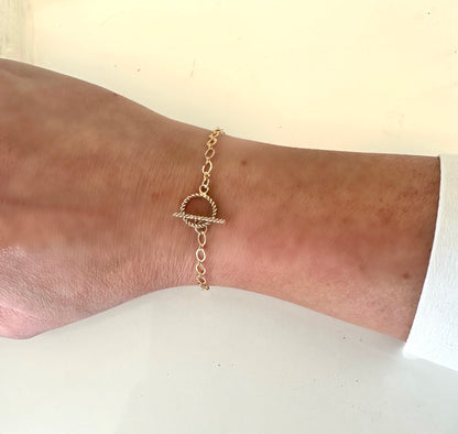 Simone Textured Gold Oval Link Toggle Bracelet