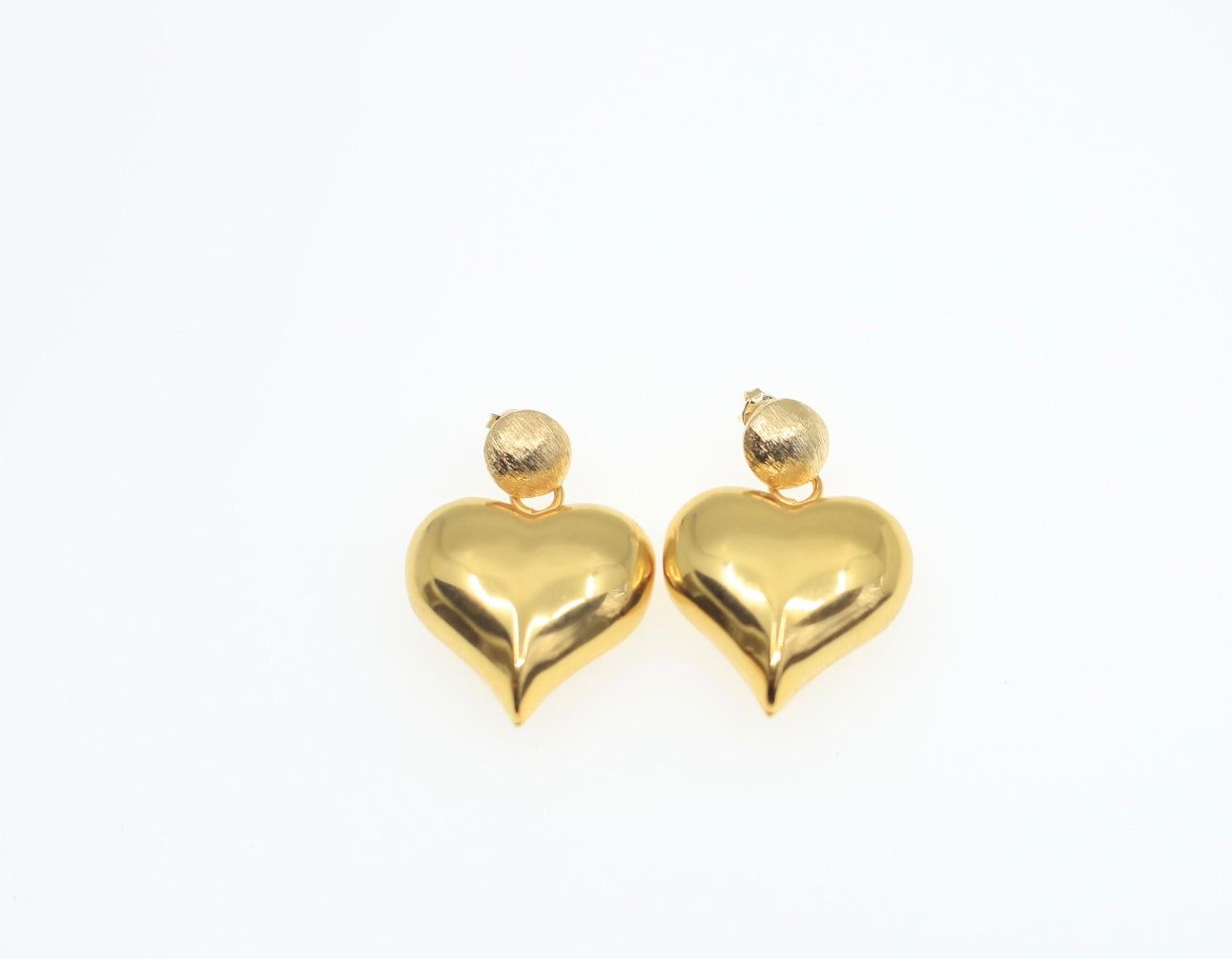 Puffy Double Drop Gold Heart Earrings