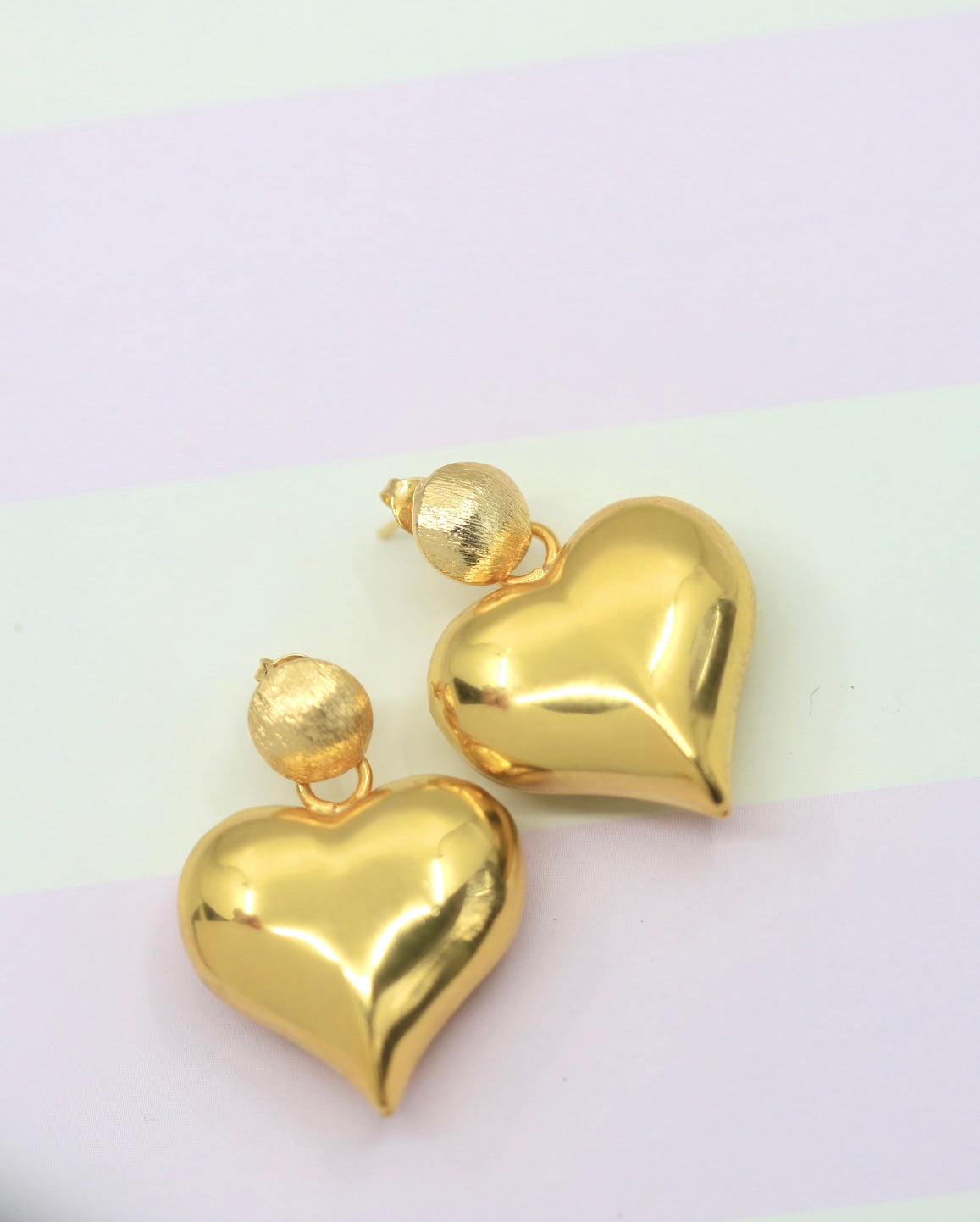 Puffy Double Drop Gold Heart Earrings