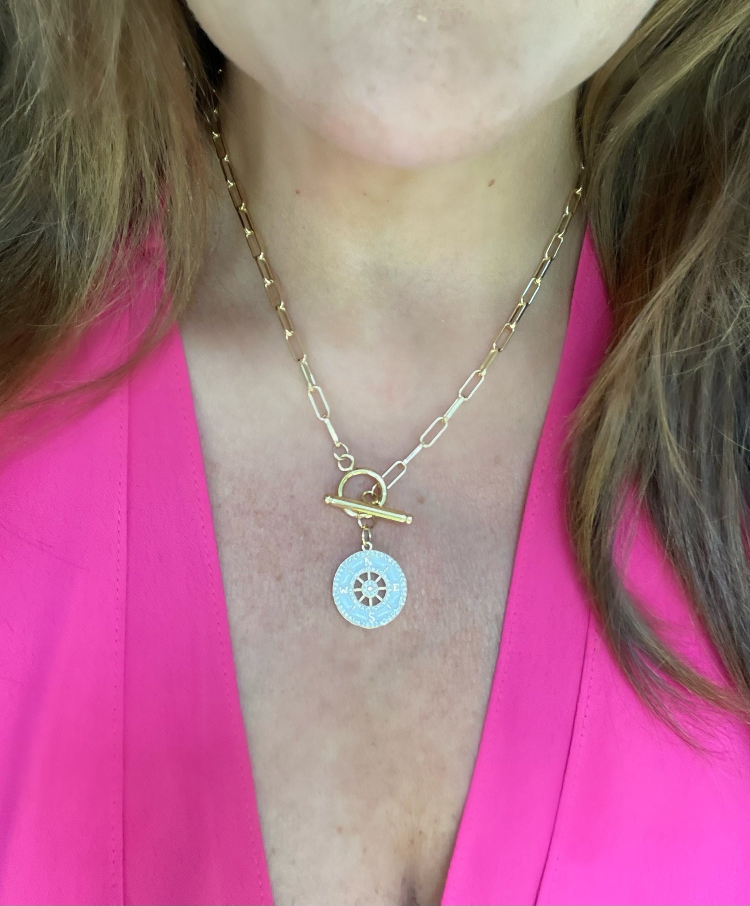 White Enamel 18k Gold Compass Necklace - Main Image