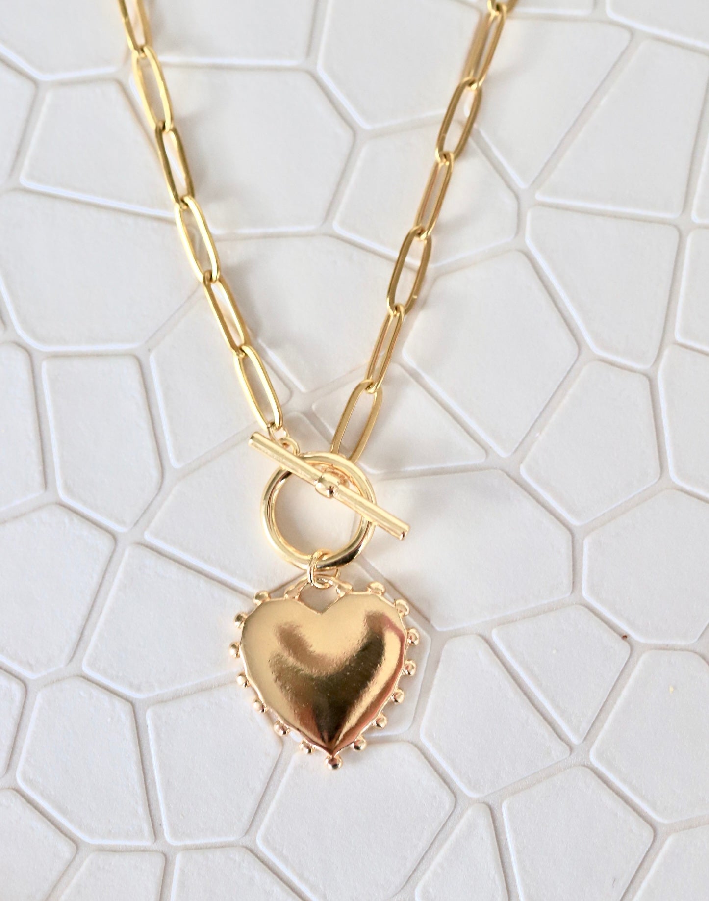 Dotted Heart Toggle Statement Necklace