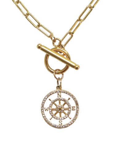 Summer White Enamel 18k Gold Compass Necklace